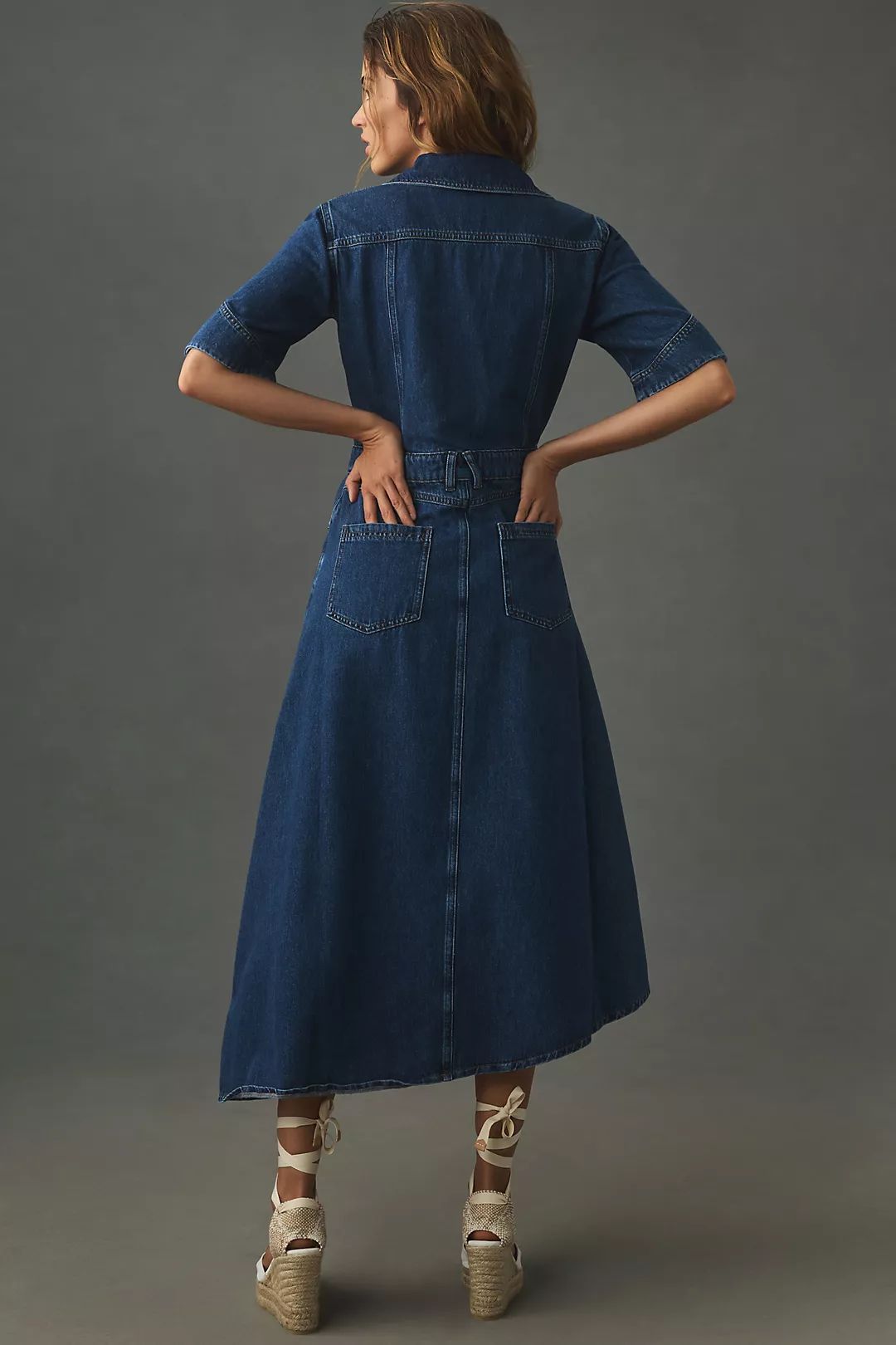 ALIGNE Mateo Short-Sleeve Asymmetric Denim Midi Shirt Dress | Anthropologie (US)