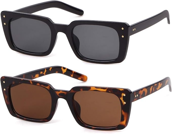 Retro Vintage Square Women Sunglasses Small Plastic Frame with Rivet | Amazon (US)