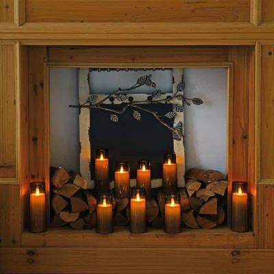 Decorative Flameless Candles - 9 Pack, Grey Plexiglass LED Pillar, Battery-Operated with Remote & Timer, Flickering, D2.2" x H5”-7” | Wayfair North America