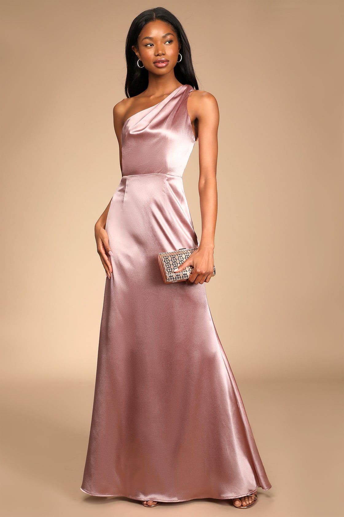 On the Guest List Mauve Satin One-Shoulder Maxi Dress | Lulus (US)