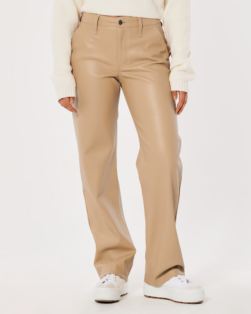 Women's High-Rise Faux Leather Dad Pants | Women's Bottoms | HollisterCo.com | Hollister (US)