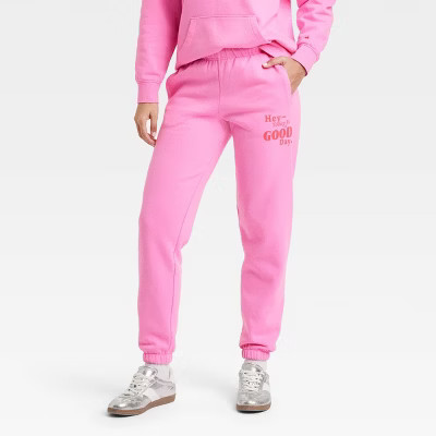 Women's Leisure Studio Graphic Joggers - Universal Thread™ Pink Letters S | Target