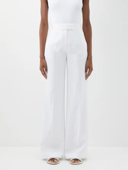 Another Tomorrow - High-rise Organic-linen Wide-leg Trousers - Womens - White | Matches (US)
