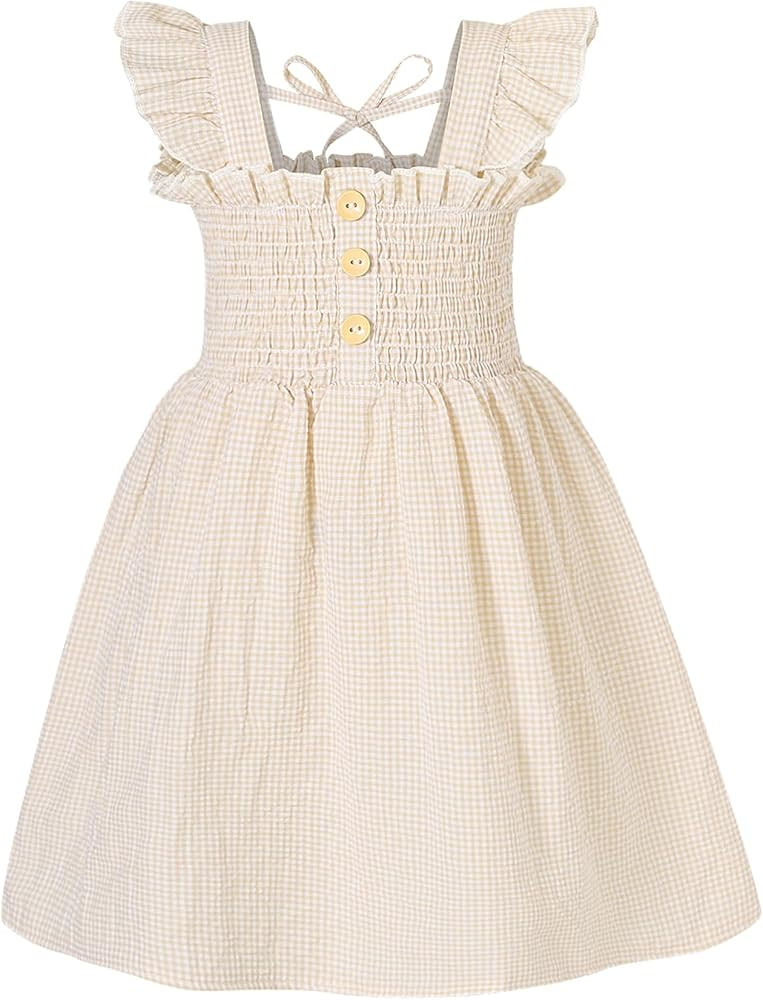 JEELLIGULAR Toddler Dress Ruffle Sleeveless Button Down Dress for Toddler Girl Dress Summer Beach... | Amazon (US)