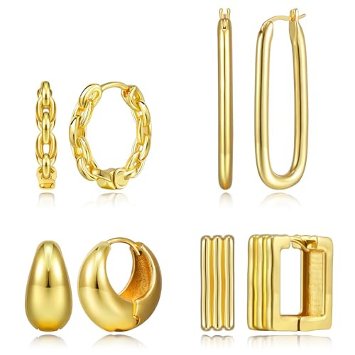 Gold Hoop Earrings for Women Chunky Gold Earrings 14K Gold Plated Earrings Lightweight Thick Tear... | Amazon (US)