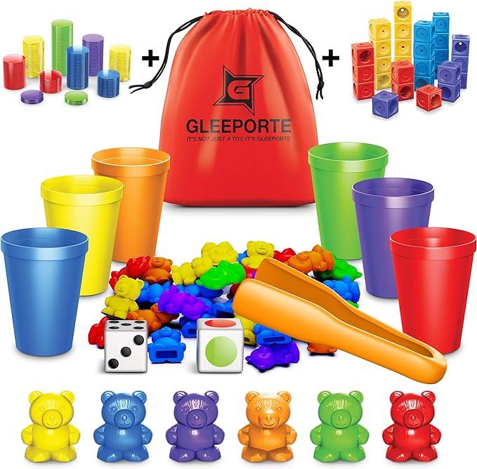 Rainbow Counting Bears With Matching Sorting Cups 150 Pcs Set JUMBO PACK + FREE Linking Cubes + F... | Amazon (US)