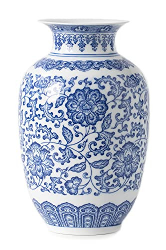 Blue and White Vase, Blue Vases Home Décor, Chinoiserie Vase, Blue and White Porcelain, Ceramic Vase for Home, Living Room, Bookshelf, Mantle Fireplace,Table Centerpieces,9" | Amazon (US)