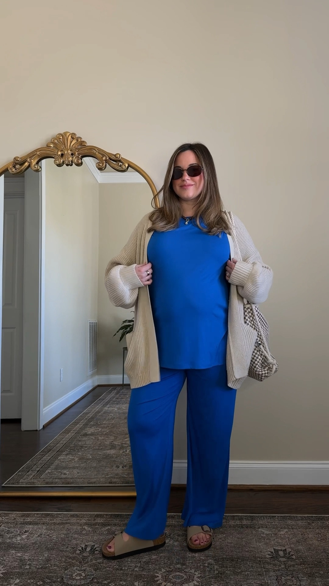 Spring ootd, bump friendly! 
Sweater @Quince - size medium
Set is Amazon- size large
Sandals are @fitory - size 8.5

#LTKSaleAlert #LTKootd #LTKBump
