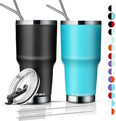 Zonegrace 2 Pack 30oz Insulated Tumbler cups with Lids and Straw, Stainless Steel Vacuum Double W... | Amazon (US)