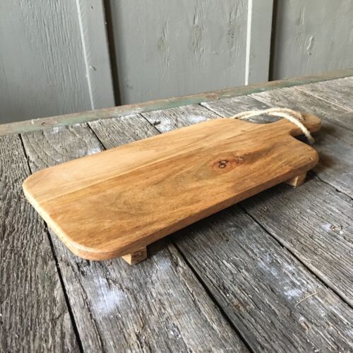 Beautiful Rectangular Wooden Footed Cutting Board With Handle Rope Hanger | eBay US