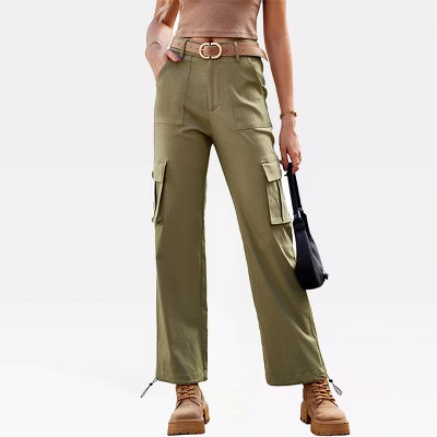 Womens High Waisted Cargo Pants Streetwear Baggy Stretchy Pants with Pockets for Women Army Green L | Target