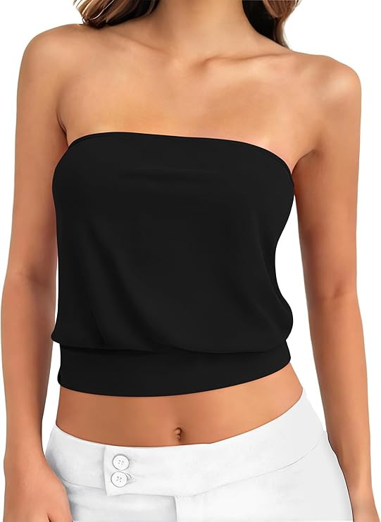 ANRABESS Tube Tops for Women Bandeau Strapless Cropped Banded Hem 2026 Summer Clothes | Amazon (US)