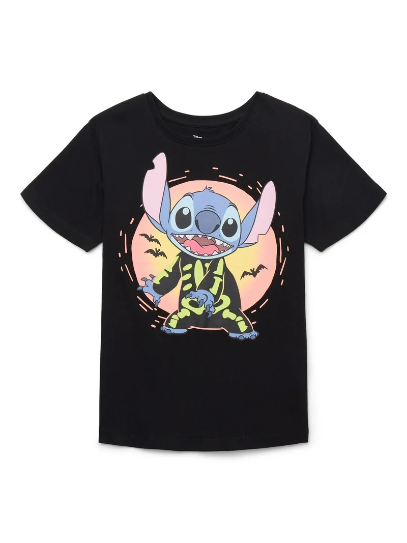 Stitch Skeleton Girls Halloween Short Sleeve Graphic T-Shirt, Sizes 4-16 | Walmart (US)