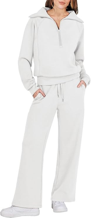 Caracilia Women Two Piece Outfits Sweatsuit Set Quarter Zip Oversized Sweatshirt Wide Leg Sweatpa... | Amazon (US)