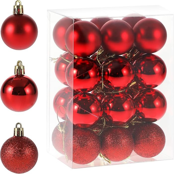 Red 1.57" Christmas Ball Ornaments，Pre-Strung Christmas Tree Decorations，Holiday Hanging Ball... | Amazon (US)