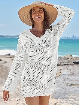 ANRABESS Women Swimsuit Crochet Swim Cover Up Summer Bathing Suit Swimwear V Neck Mesh Knit Beach... | Amazon (US)