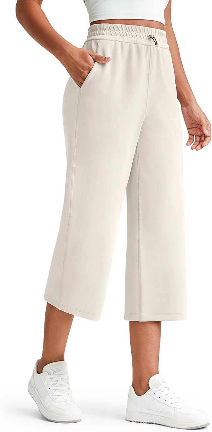 G4Free Smoofit Wide Leg Capri Pants for Women Adjustable Shockcord High Waist Summer Travel Casua... | Amazon (US)