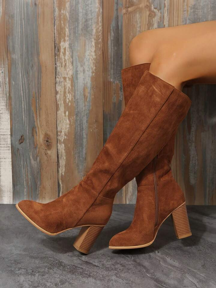 Women's Pointed Toe High Heel Boots Fall 2023 New Arrival Beige Fashionable Stretchy Slim-fit Ove... | SHEIN