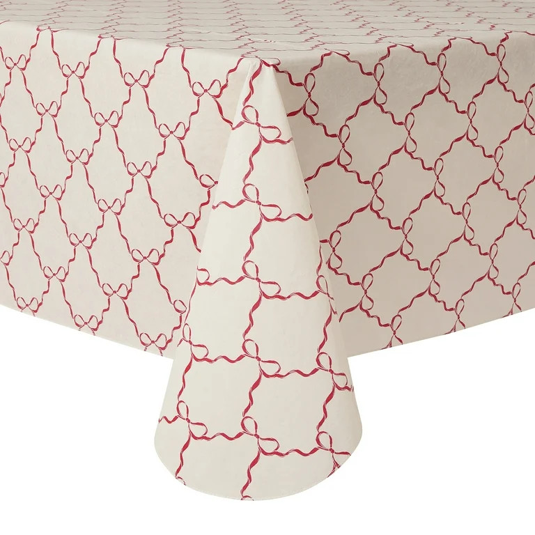 Holiday Time Christmas Bow Trellis Reusable Tablecloth, Party Decoration 60" x 102" - White - Wal... | Walmart (US)