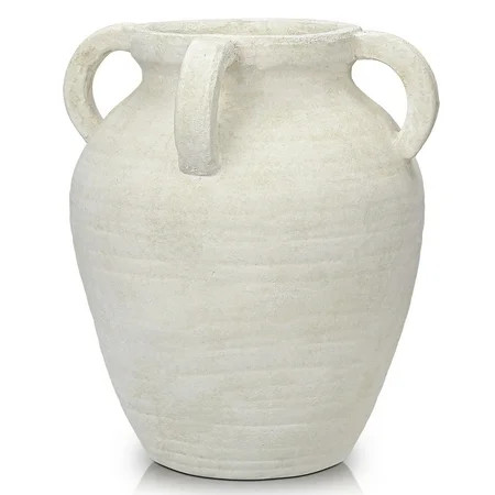11.8" Handmade Terracotta Vase Vintage White Ceramic vase Rustic Stoneware Decorative with 4 HandlesMatte Textured for Home Decor | Walmart (US)