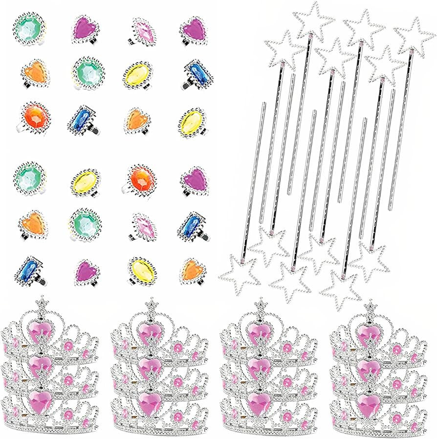 Neliblu Princess Pretend Play Dress Up Set - 12 Tiaras, 12 Wands, 24 Rings, Costume Jewelry, Acce... | Amazon (US)