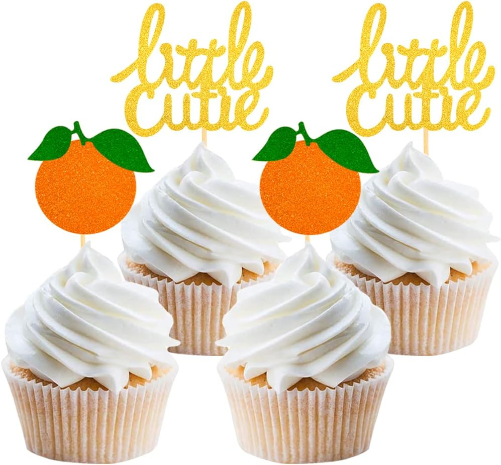 24Pcs Little Cutie Cupcake Toppers Glitter Orange Cupcake Picks for Citrus Theme Baby Shower Deco... | Amazon (US)