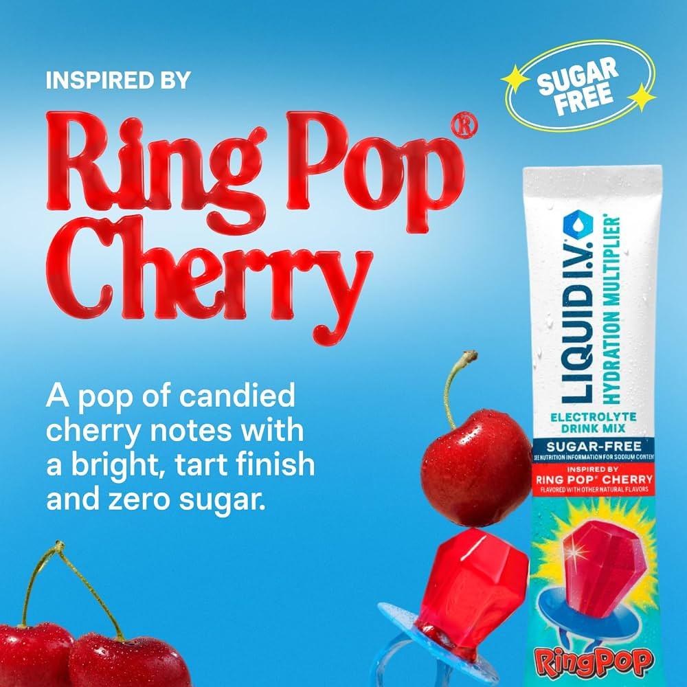 Liquid I.V.\u00ae Hydration Multiplier\u00ae Sugar-Free - Ring Pop Cherry | Electrolyte Powder Dr... | Amazon (US)