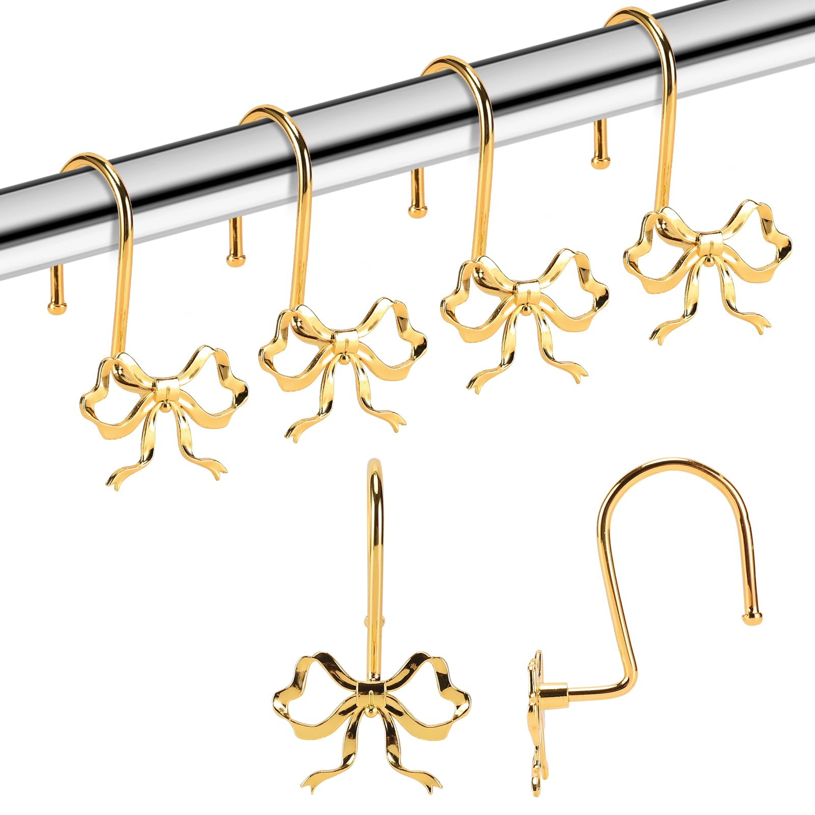 Bow Shower Curtain Hooks, 12 Pack Metal Decorative Rings, Rustproof Bow Knot Design for Bathroom ... | Amazon (US)