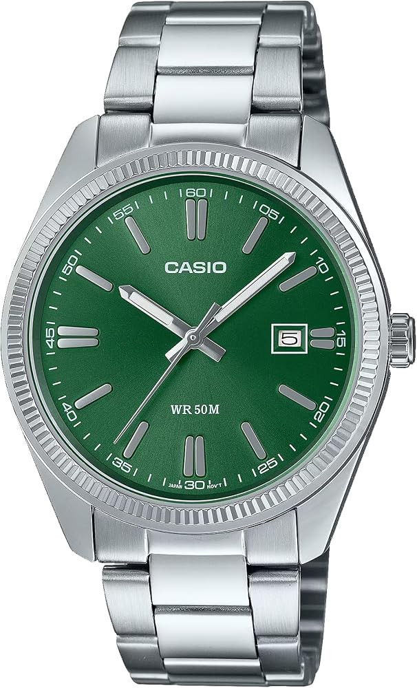 Casio Vintage Green Dial Stainless Steel Analog Watch 38.5mm - MTP1302D-3AVT | Amazon (US)