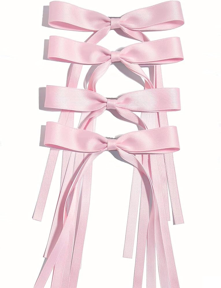 Ayesha Pink Hair Bows Clips Pink Coquette Bow Hair Ribbon Bowknot with Long Tail Pink Bows Barret... | Amazon (US)