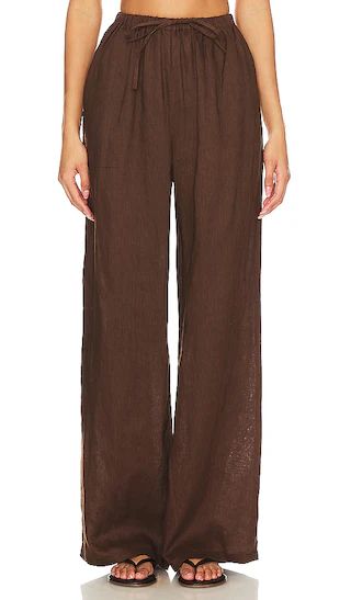 Linen Drawstring Trouser in Brown | Revolve Clothing (Global)
