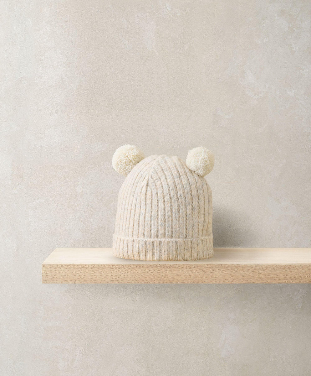 Rib Knit Hat with Pom Poms - Oatmeal | Mamas & Papas