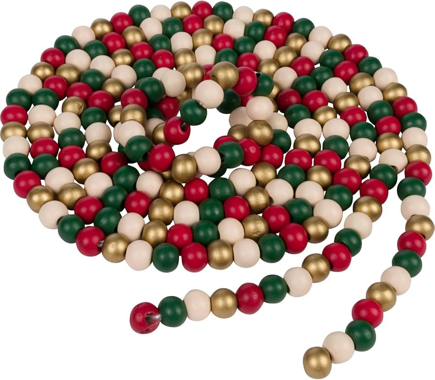 One Holiday Way 9-Foot Rustic Bright Red, Green, White and Gold Wood Bead Garland Christmas Tree ... | Amazon (US)