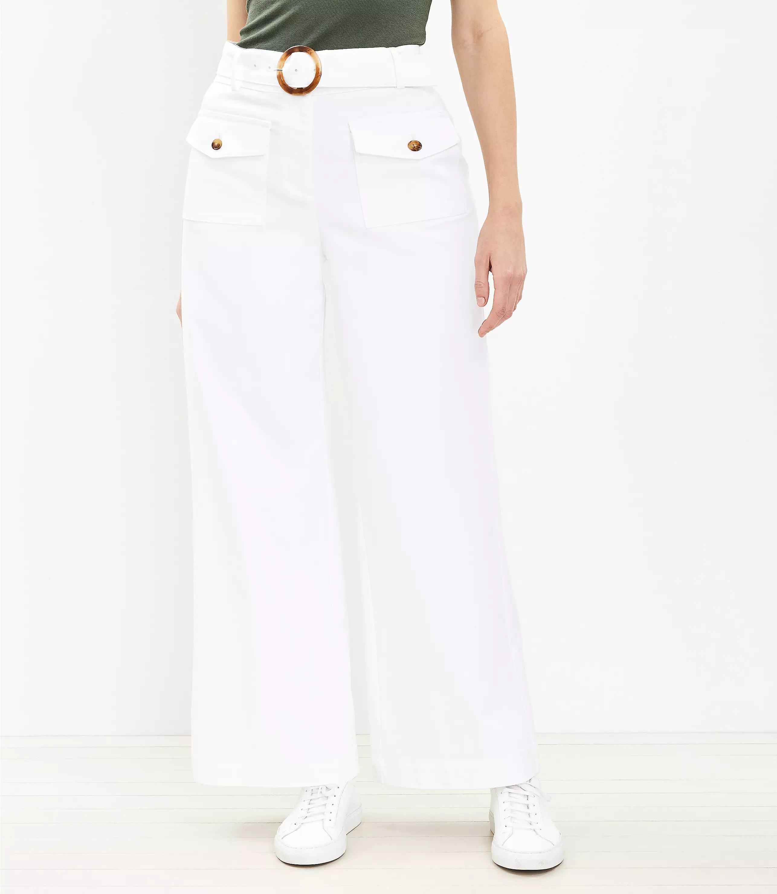 Petite Curvy Belted Pants in Pique | LOFT