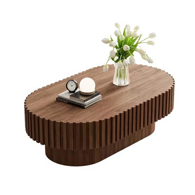 Oval Coffee Table,Mid Century Modern Fluted Coffee Table With Pedestal, Classic Wood Coffee Table For Living Room, Bedroom, Apartment, Office, Small S | Wayfair North America