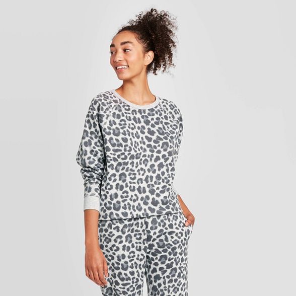 Women's Leopard Print Graphic Sweatshirt - Gray | Target