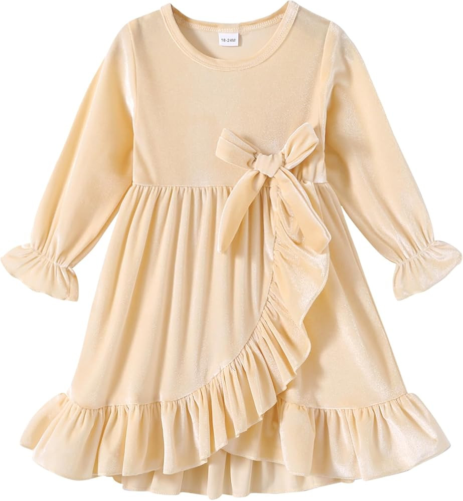 YOUNGER TREE Kids Toddler Dress Baby Girls Fall Dresses Ruffle Long Sleeve Bowknot Casual Winter ... | Amazon (US)