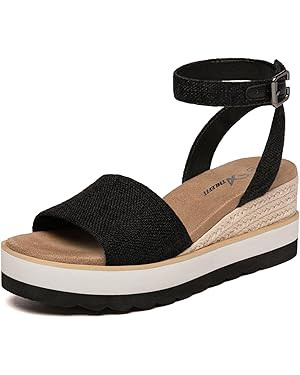 Athlefit Women's Platform Sandals Buckle Ankle Strap Open Toe Espadrille Wedge Sandals | Amazon (US)