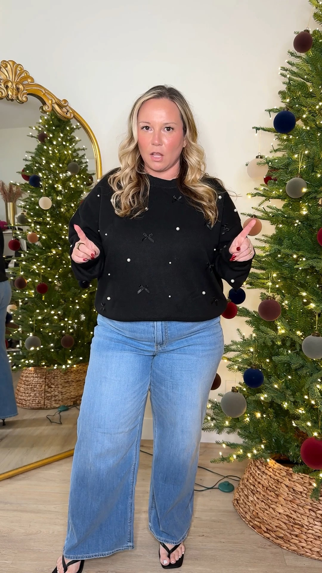 Amazon sweater perfect for the holidays but also can be worn beyond the holidays! Super soft and comfy! Love the pearl and bow embellishments! So cute! Wearing size LARGE 
Jeans size 12 SHORT 

Holiday style, Amazon finds, Amazon fashion, holiday outfit, jeans, American Eagle, denim, petite style, midsize style, winter sweaterr 


#LTKHoliday #LTKMidsize #LTKPetite