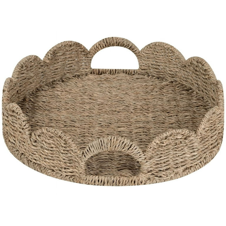 Round Serving Tray,13 inch Decorative Wicker Tray Seagrass Basket with Handles,Outdoor Serving Tr... | Walmart (US)