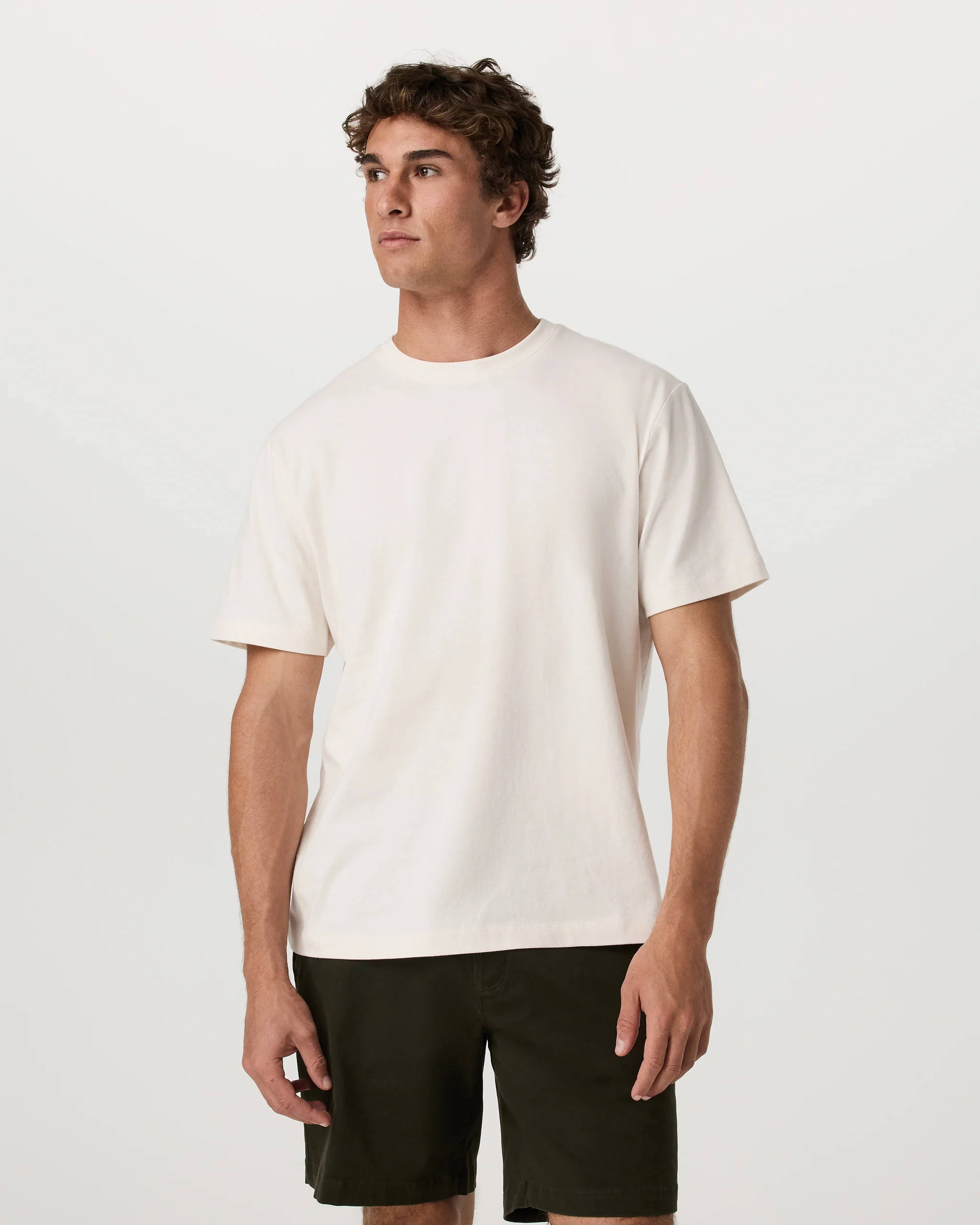 Short Sleeve Vuori Heavyweight Cotton T-Shirt - Relaxed Fit | Ivory | Medium | Vuori Clothing (US & Canada)