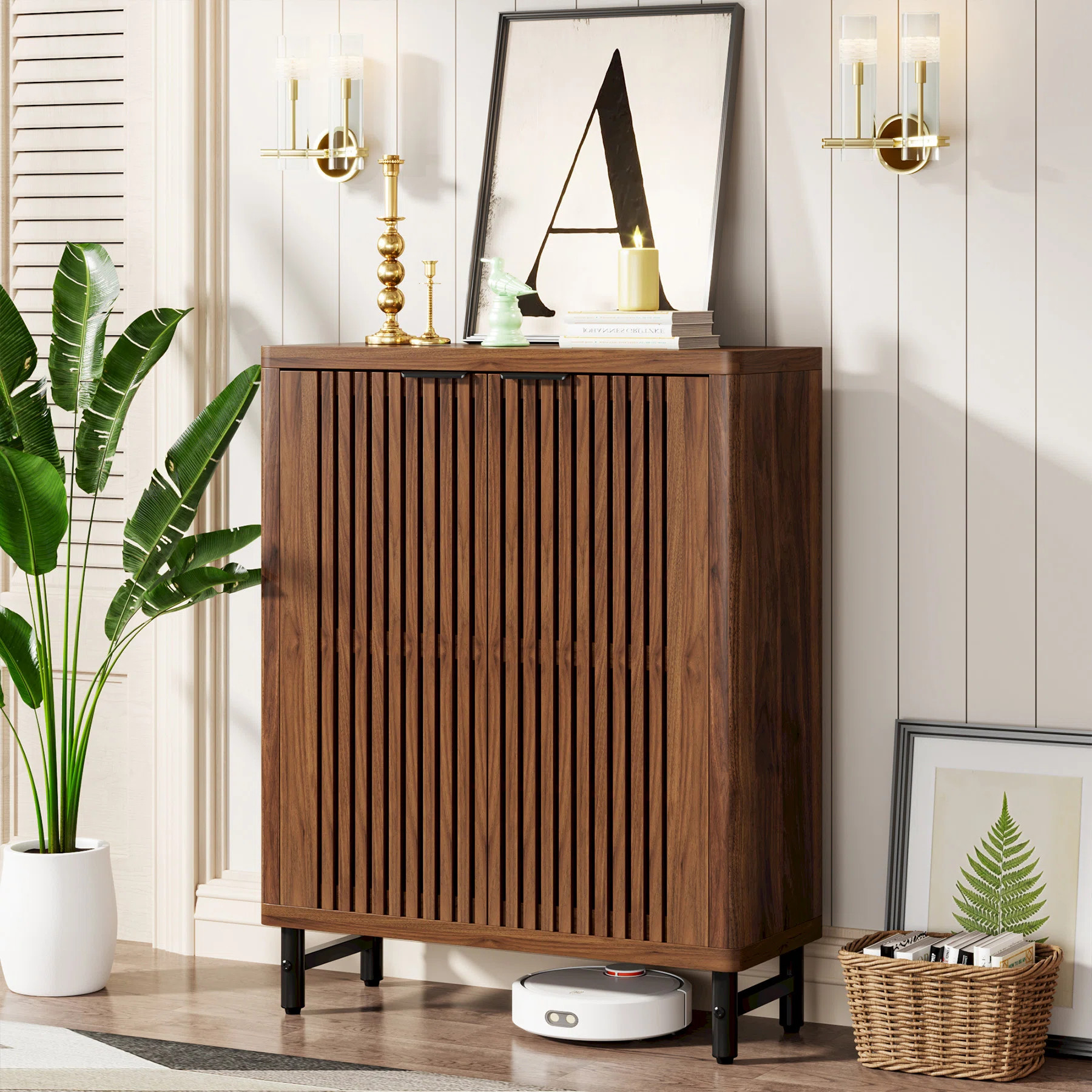 Loon Peak® 24 Pair Shoe Storage Cabinet with 2 Shutter Doors & Reviews | Wayfair | Wayfair North America