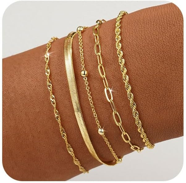 BERISO Gold Bracelets for Women, Elegant Adjustable 14K Gold Plated Bracelet for Women, Trendy Mi... | Amazon (US)