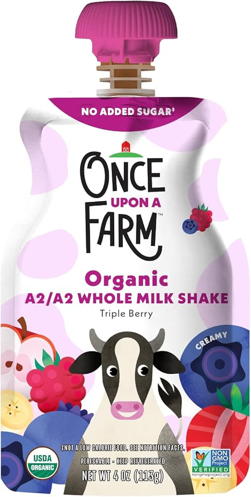 Once Upon a Farm A2/A2 Whole Milk Shake, Triple Berry Kids' Pouch, 4oz | Amazon (US)