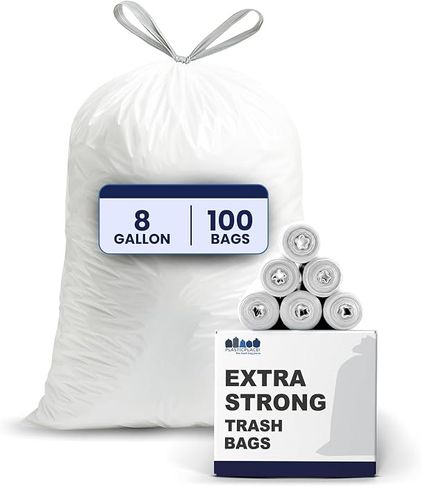 Plasticplace 8 Gallon Trash Bags: Premium White Drawstring Garbage Bag, 0.7 Mil Thickness, Durabl... | Amazon (US)