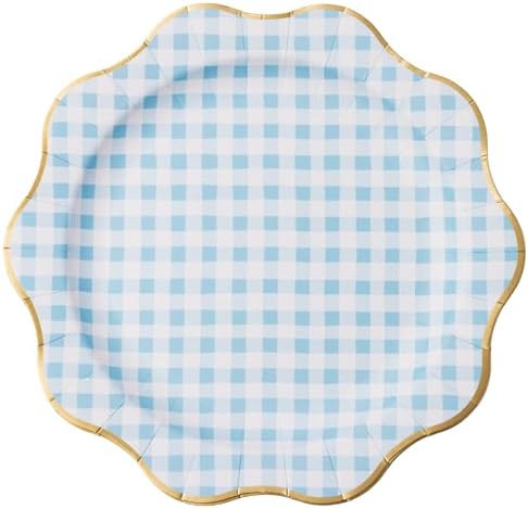 Bonjour Fête Elegant Light Blue Gingham Paper Party Dinner Plates | Large Disposable Size for Ba... | Amazon (US)