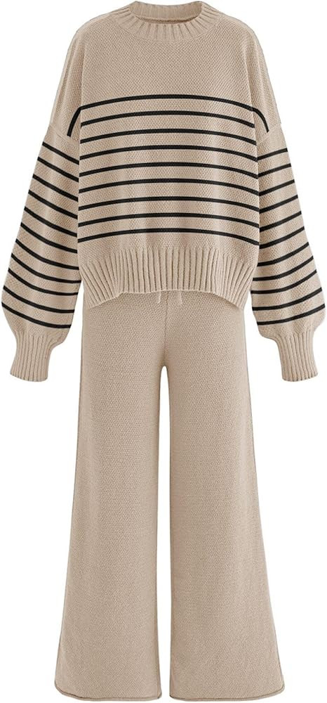 Disamer Women Knitted Outfits High Neck Sweater Wide Leg Pant Set 2 Pieces Long Sleeve Pullover S... | Amazon (US)