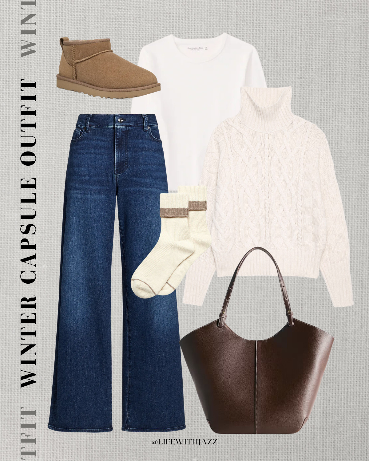  Winter capsule 2026 

Cream chunky turtleneck sweater / blue wide leg jeans / mini Uggs / leather tote bag / cozy casual outfit / wc26

 

#LTKSeasonal #LTKootd