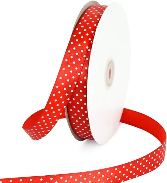 TONIFUL 3/4 Inch Polka Dots Printed Color Grosgrain Ribbons Red 100 Yards for Hair Bows Wedding B... | Amazon (US)