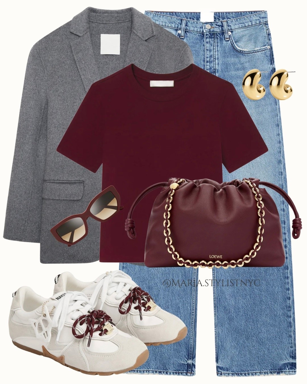Burgundy + denim is one of those combinations that always feels effortless but elevated.
A simple tee, structured blazer, and relaxed denim—finished with rich tones and gold accents.

#LTKootd #LTKSeasonal #LTKSaleAlert